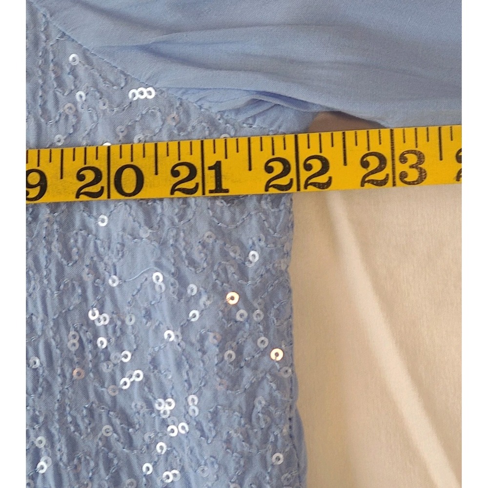 Chicos Sz 2 Resort Beach Vacation Hippie Boho Light Blue Sequin Sheer Tunic Top - Picture 4 of 11